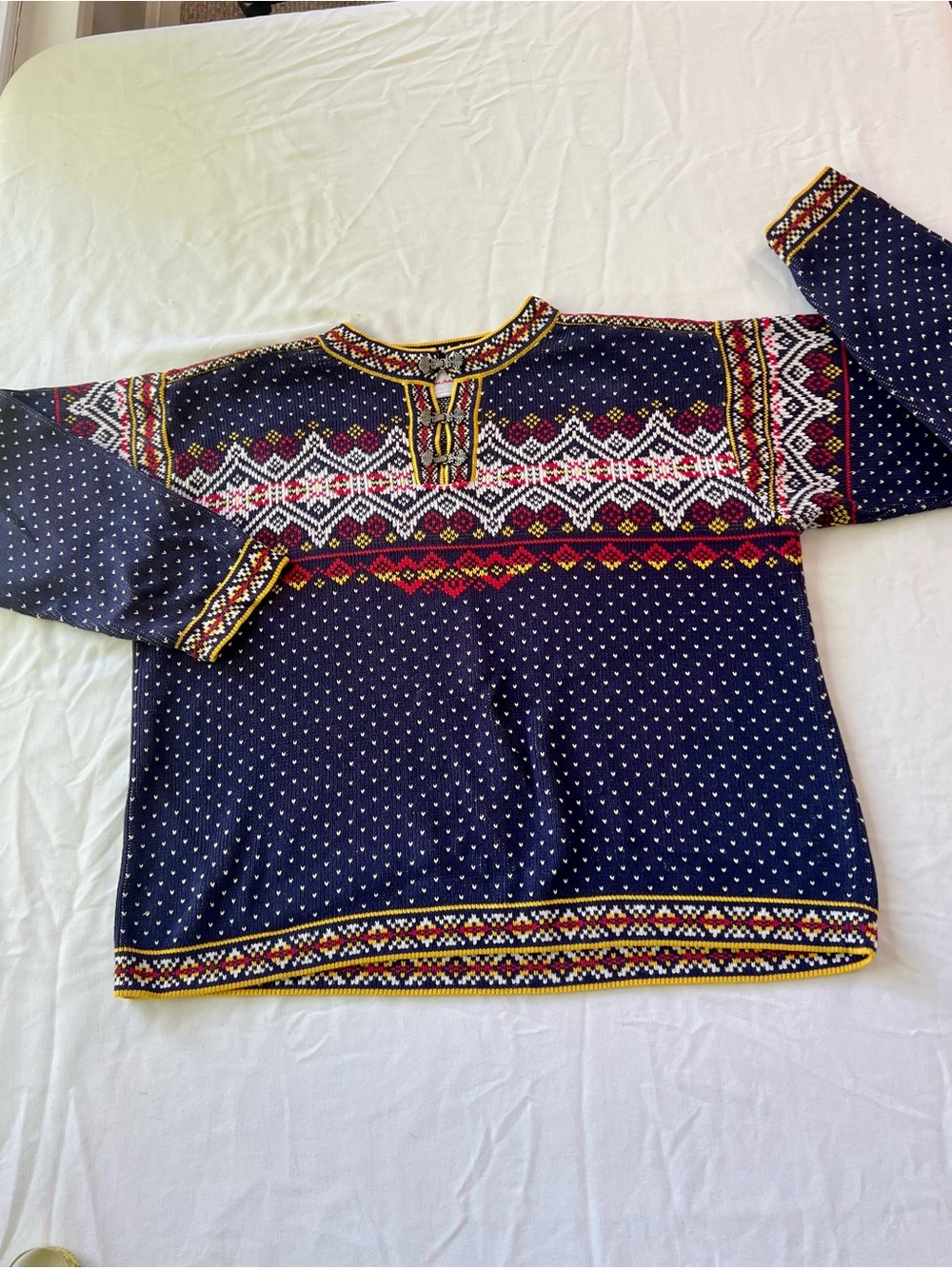 Hanna Andersson Women Navy Fair Isle Knit Sweater Heavy Cotton Snow Ski Lodge